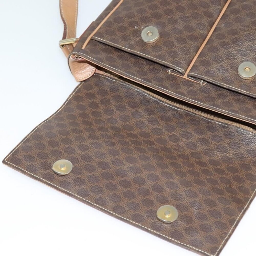 Authentic CELINE Macadam Canvas Shoulder Bag PVC Leather Brown Gold - Picture 2 of 16